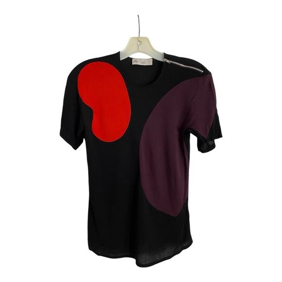 Tory Burch Colorblock Knit Top Shoulder Zipper in Black Red Burgundy Size 6 - Picture 3 of 9